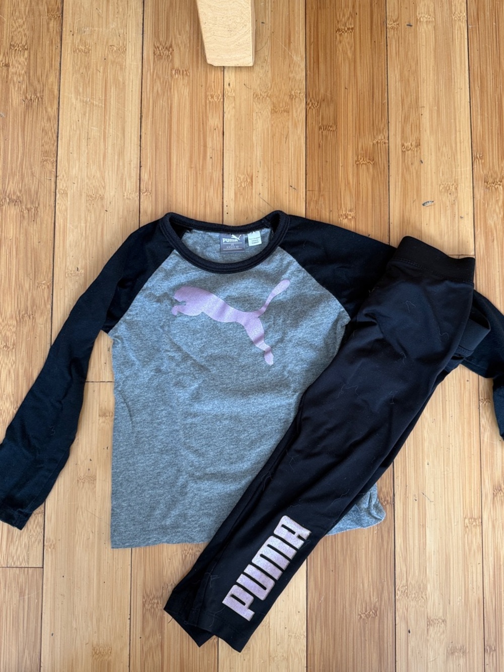 Puma Kids Gray & Black Long Sleeve Top with Pink Logo